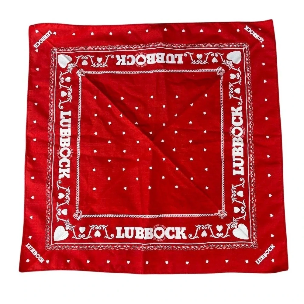 Lubbock Texas Bandana Scarf Red Heart Print Some Kind of‎ Special Souvenir